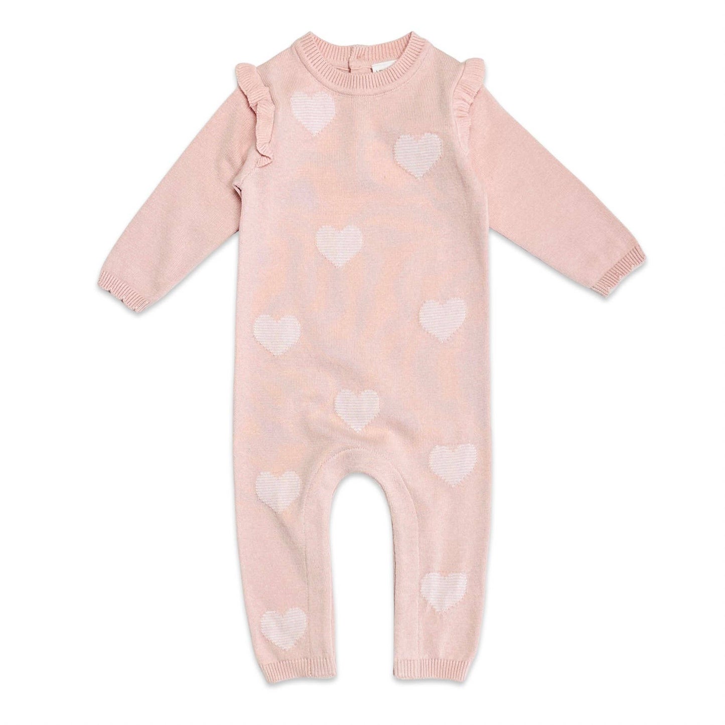 Viverano Organics - Hearts Jacquard Knit Baby Jumpsuit (Organic Cotton): Blush Pink / 6-12M