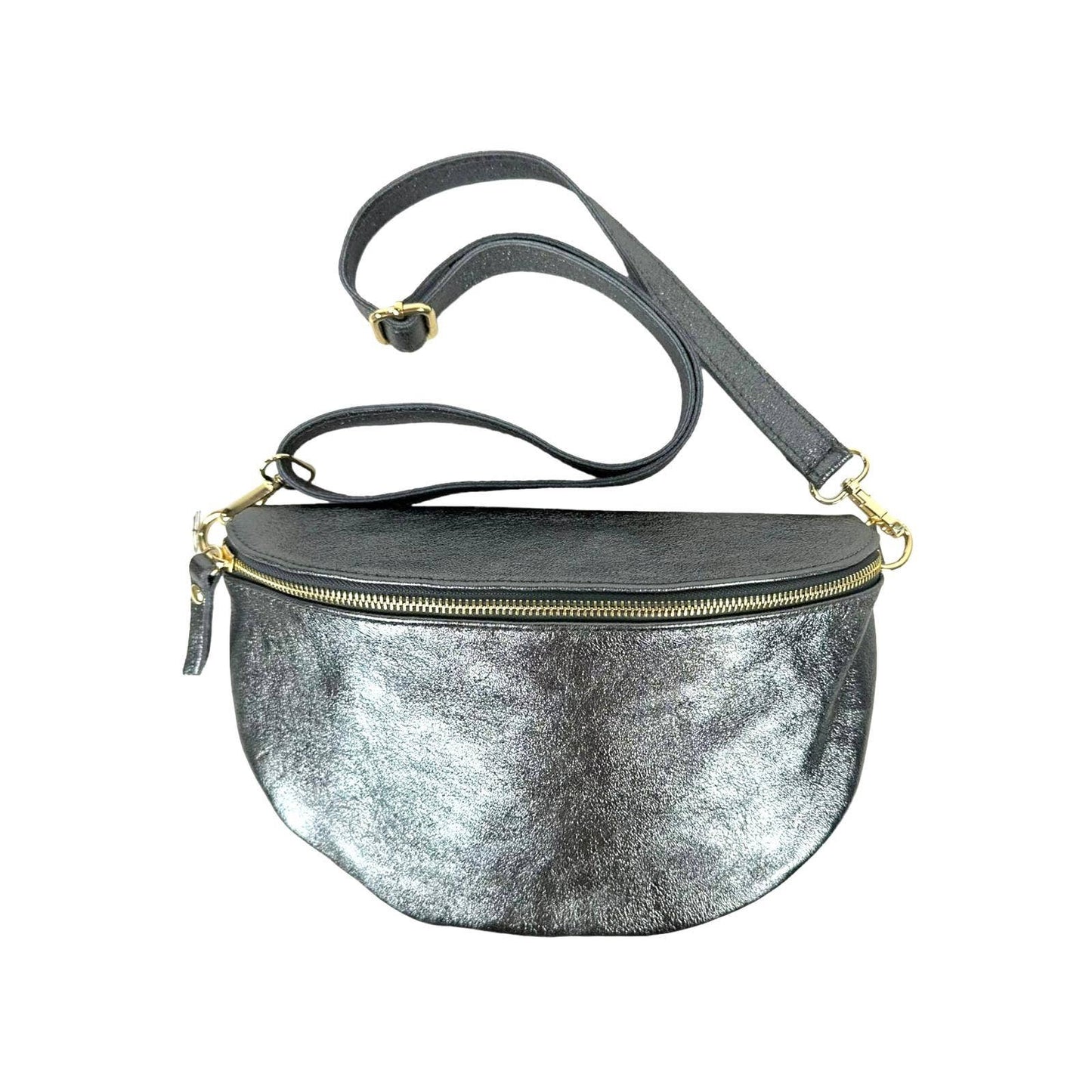 Large Metallic Italian Leather Waist Bag for Women. Sales: Gold