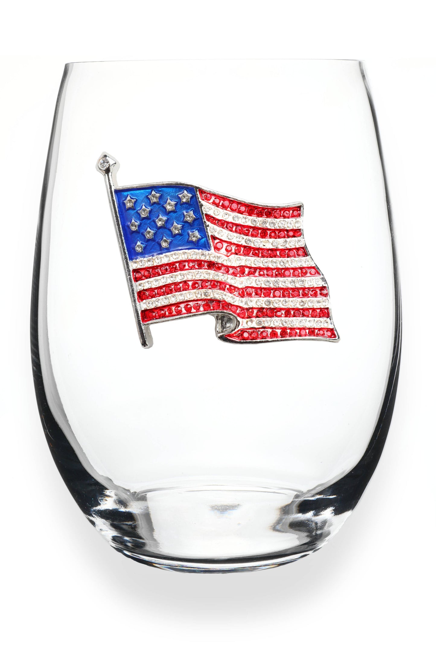 American Flag Jeweled Stemless Wine Glass