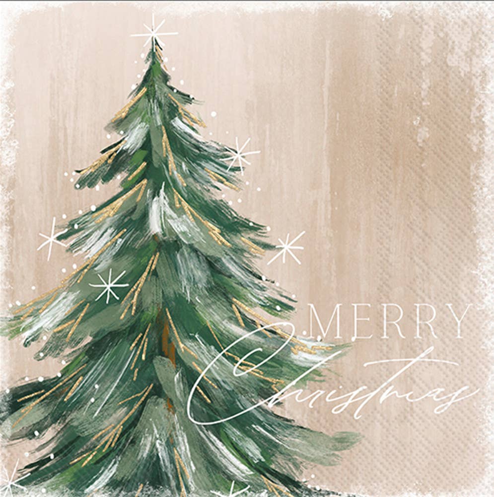 Paper Cocktail Napkins Pk/20 Gilded Painterly Tree Christmas