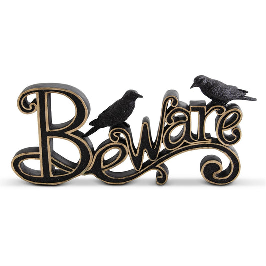 13.5in Black & Gold Resin Beware Cutout