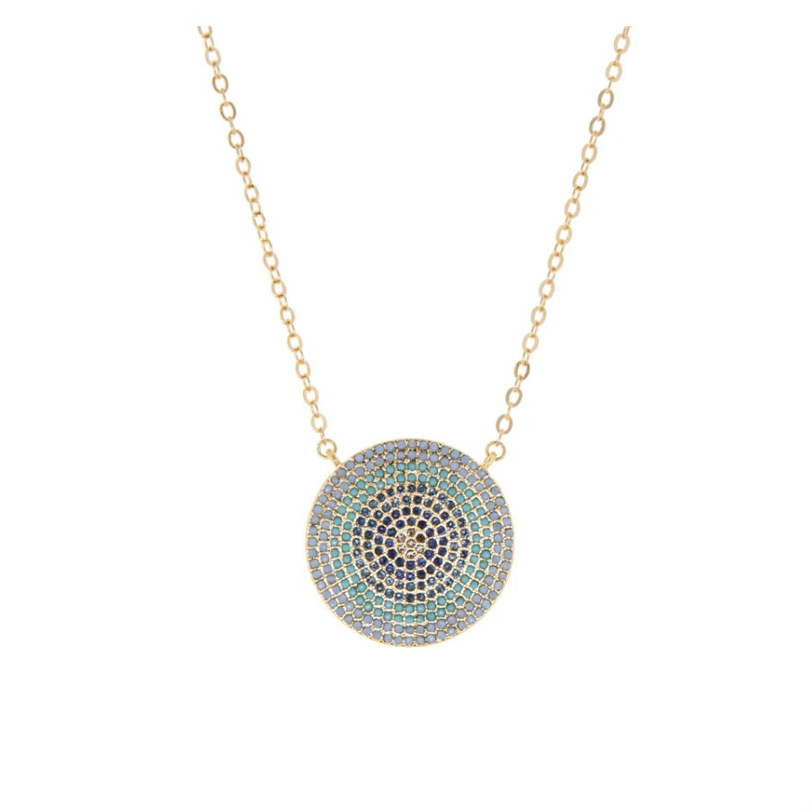 Multi Crystal Disc Necklace - turquoise