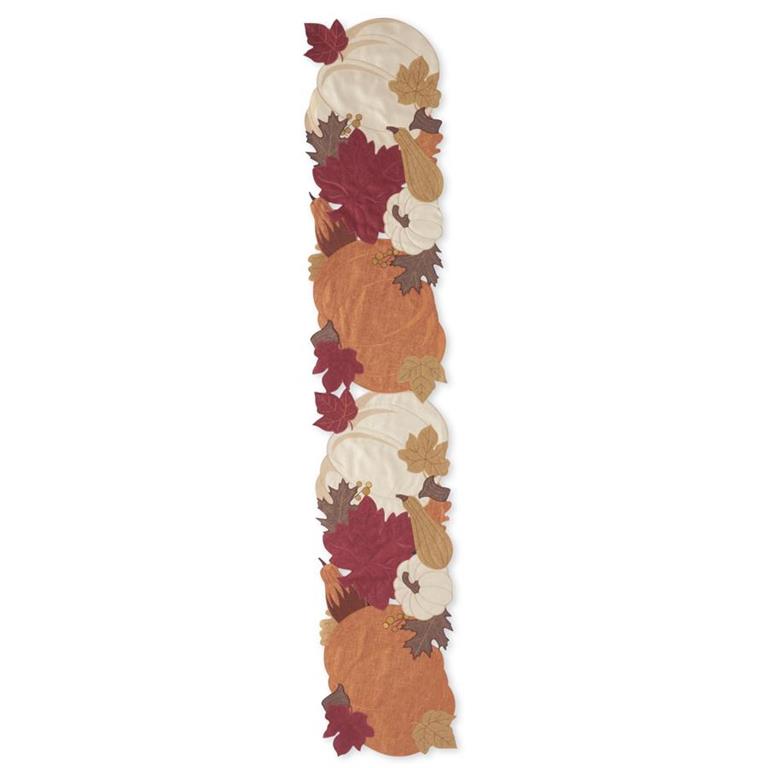 72” Brown Pumpkin & Fall leaves Embroidered Cutout Table Runner