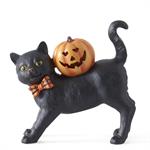 6.75 in Black Resin Cat w/Bow Tie & LED Jack O Lantern