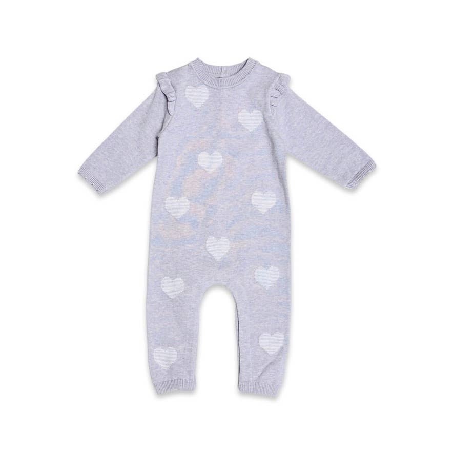 Viverano Organics - Hearts Jacquard Knit Baby Jumpsuit (Organic Cotton): Blush Pink / 6-12M