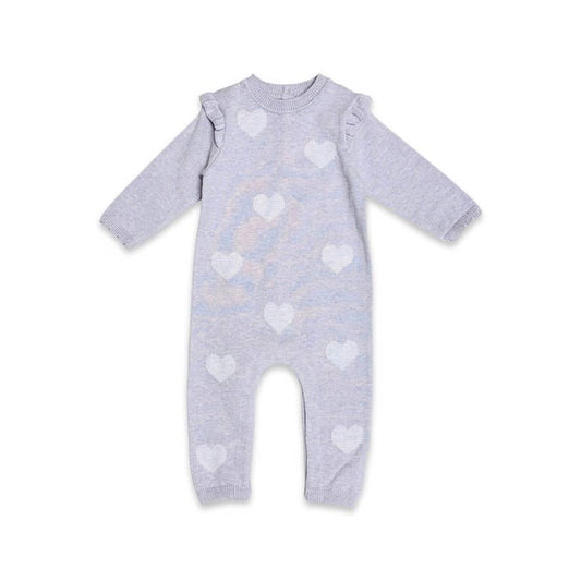 Hearts Jacquard Knit Baby Jumpsuit (Organic Cotton): Lilac Heather