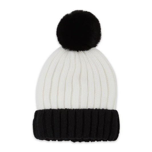 Sofia Ribbed Beanie - White/Black