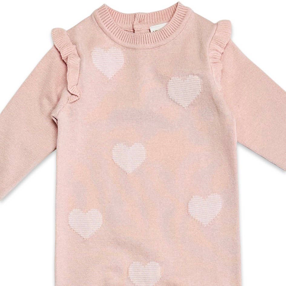 Viverano Organics - Hearts Jacquard Knit Baby Jumpsuit (Organic Cotton): Blush Pink / 6-12M