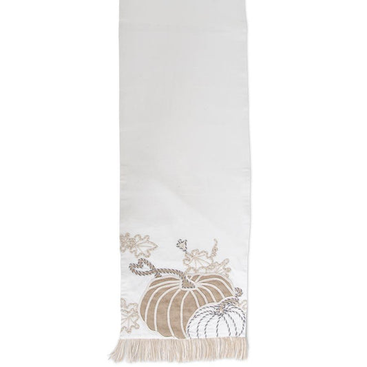 72” White Pumpkin Embroidered Table Runner