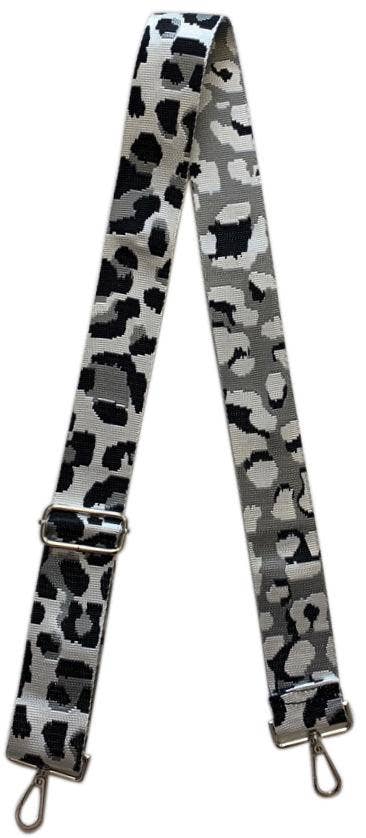 Animal Print Bag Straps: Silver Ground Leopard Adjustable Bag Strap-SILVER TONE HARDWARE