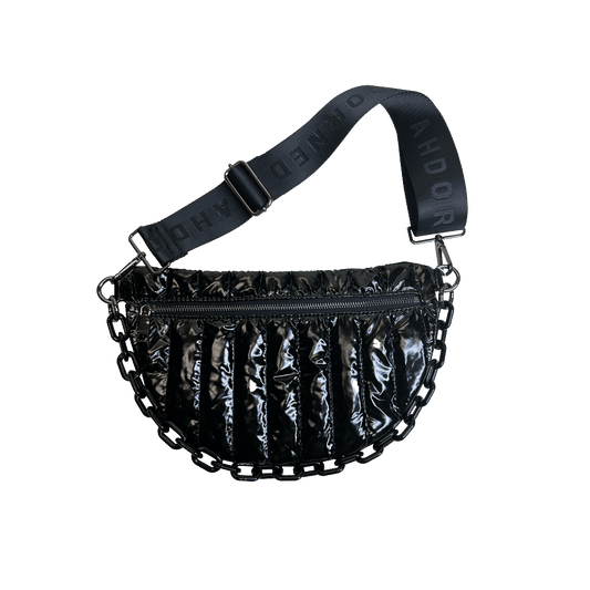 Reese Quilted Sling/Waist Bag w/Black Resin Chain & 2" Solid: BLACK